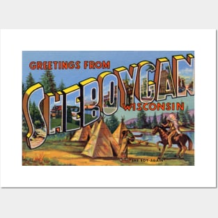 Greetings from Sheboygan Wisconsin - Vintage Large Letter Postcard Posters and Art